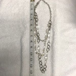 Silver, pearl and clear bead layered necklace
